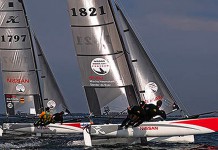 Le Pro Team Nissan Hobie Cat sur le plan d’eau de Carnac Eurocat à Carnac