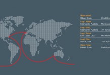 Ils sont repartis ! Carte du parcours de la Velux 5 Oceans