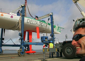 Delta Dore, version 60 pieds : c´est lancé ! Mise à l'eau Delta Dore 60 Cherbourg