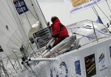 Cécile Poujol au départ des 1000 milles Brittany Ferries Cecile Poujol