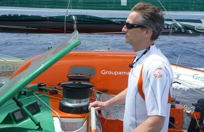 Stan Honey à la barre de Groupama 3 Stan Honey à la barre de Groupama 3