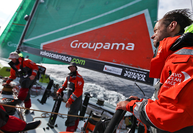 Coville à la barre Groupama 4 Coville à la barre Groupama 4