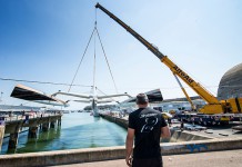 Amerrissage et matage réussi pour Spindrift 2 Mise eau Spindrift 2 juillet 2013 Jules Verne