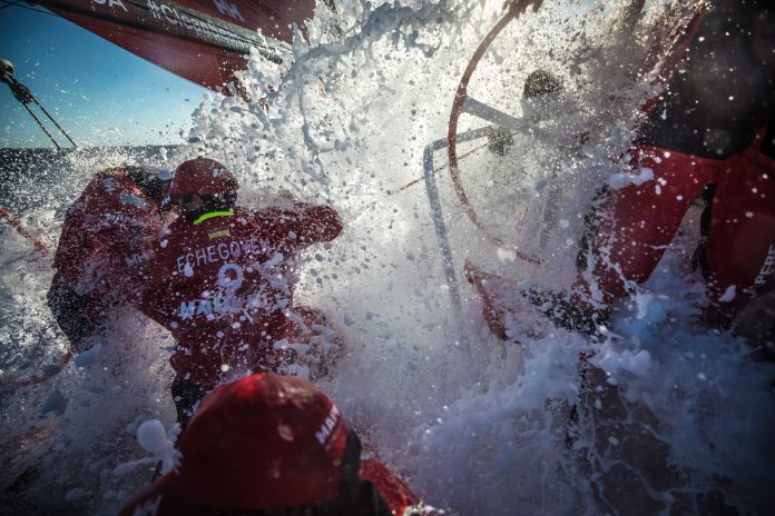 Leg 02, Lisbon to Cape Town, day 01, start on board MAPFRE. Photo by Ugo Fonolla/Volvo Ocean Race. 05 November, 2017