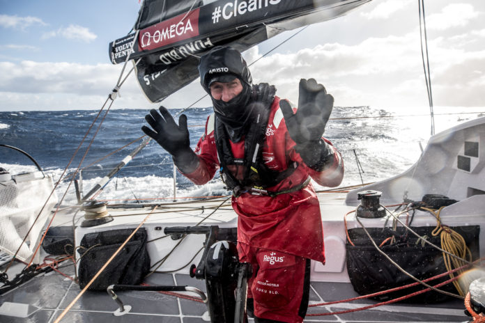 Leg 7 from Auckland to Itajai, day 9 on board Sun Hung Kai/Scallywag. Finally a 'big wave' John Fisher. 25 March, 2018.