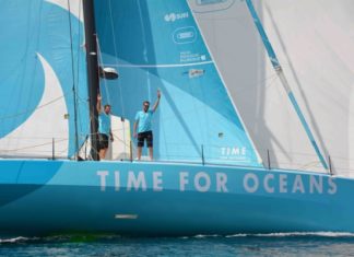 Stéphane Le Diraison et François Guiffant à bord de Time For Oceans sur la Fastnet