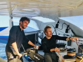 Brest Atlantiques. Arrêt au stand pour Gitana à Bahia et Macif à Rio