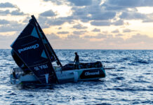 Figaro. Démâtage du bateau de Thomas de Dinechin sur Almond for Pure Océan