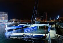 Ultim. Le Maxi Banque Populaire XI au Havre équipé de ses nouveaux foils