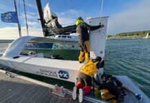 Transat Café l’Or. Escale technique à Lorient pour le Maxi Banque Populaire XI